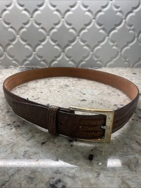 Brighton Brown Textured Leather Belt with Gold Buckle